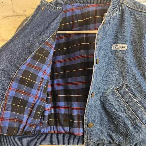 Vintage Baby Guess Denim Bomber Jacket Snap button Pockets Size 4-5 USA Lined - Picture 5 of 10